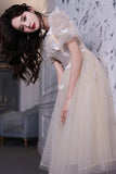 Champagne tulle short prom dress party dress HZ1023