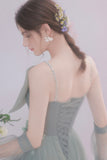 Cute tulle short prom dress green evening dress HZ1023