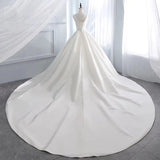White v neck satin long ball gown dress formal dress HZ1023