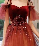 Stylish velvet tulle long prom dress evening dress HZ1023