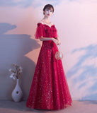 Burgundy tulle sequins prom dress evening dress HZ1023