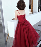 Burgundy tulle short prom dress cocktail dress HZ1023