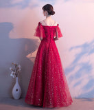 Burgundy tulle sequins prom dress evening dress HZ1023