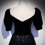 Black tulle long prom dress A line evening gown HZ1023