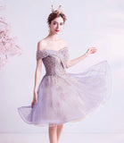 Purple tulle lace short prom dress homecoming dress HZ1023