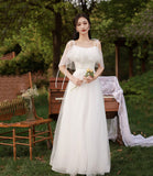 White tulle long A line prom dress bridesmaid dress HZ1023