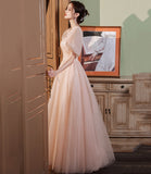 Pink tulle long A line prom dress pink evening gown HZ1023