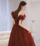 Unique tulle long prom dress off shoulder evening dress HZ1023