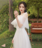 White tulle long A line prom dress bridesmaid dress HZ1023