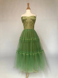 Light Green Retro Elegant Sweet Exquisite Lace Long Tulle Prom Dress Evening Gown Fairy Graduation Dress HZ1023