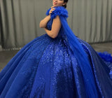 Blue gorgeous exquisite beading long elegant tulle ball gown evening dress HZ1023