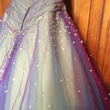 Purple Gorgeous Fashion V-neck Elegant Exquisite Beaded Long Tulle Ball Gown Evening Dress HZ1023