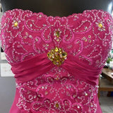 Pink Gorgeous Vintage Elegant Exquisite Beaded Long Satin Ball Gown Evening Dress Quinceanera Formal Dress HZ1023