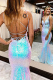 Lavender fashion V-neck shiny sequins long prom dress evening gown HZ1023