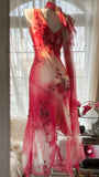 Pink Gorgeous Elegant Romantic Exquisite Beaded Blooming Long Chiffon Ball Gown Evening Dress Birthday/Wedding Guest Party Dress HZ1023