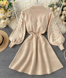 A line long sleeve lace sweater dress HZ1023
