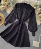 A line long sleeve lace sweater dress HZ1023