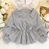 Stylish long-sleeved striped top HZ1023