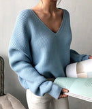 Simple v neck neck sweater long sleeve sweater HZ1023