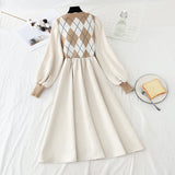 Corduroy stitched knitted dress with coat HZ1023