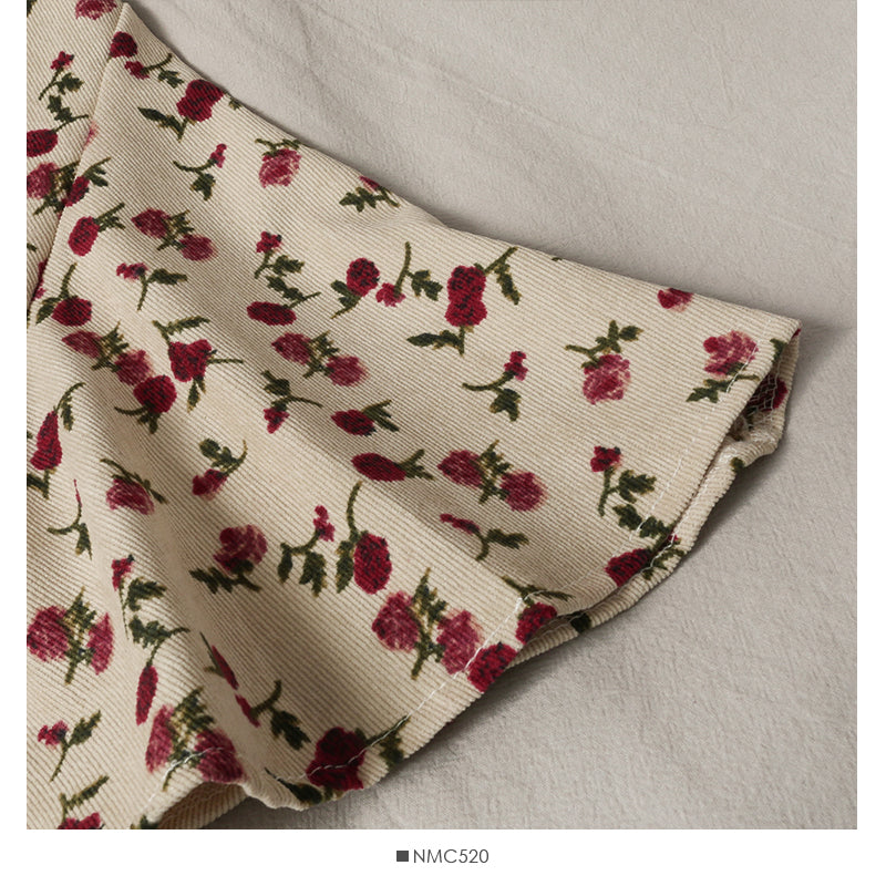 Sweet printed corduroy high waist medium length beautiful back dress for women HZ1023