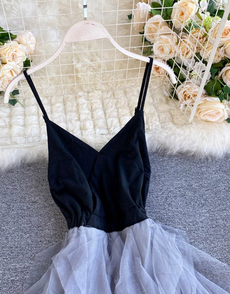 A line v neck tulle dress fashion dress HZ1023