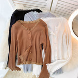 Simple Cardigan Lace Long Sleeve Sweater HZ1023