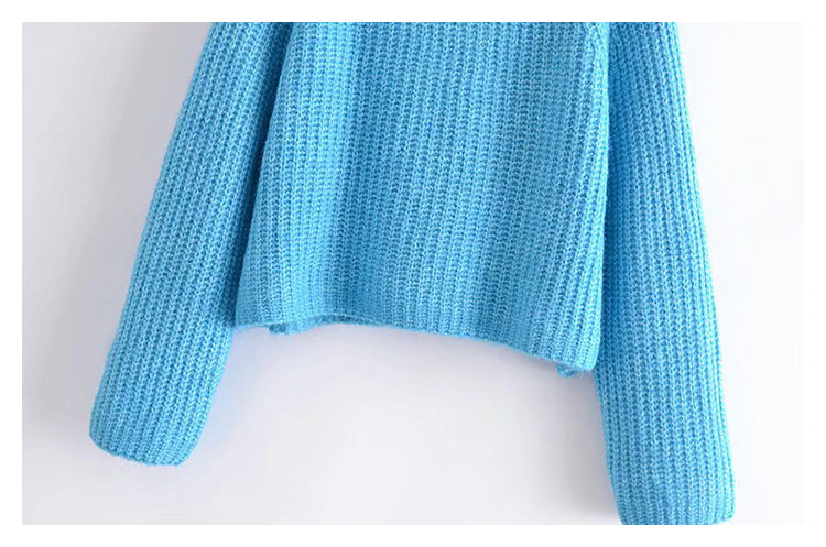 Lazy wind high neck spike knit sweater short sweater HZ1023