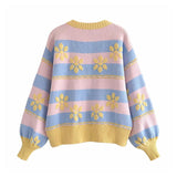 Sweet flower printed jacquard knitted coat cardigan HZ1023