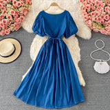 Simple V Neckline Denim Dress A Line Fashion Dress HZ1023