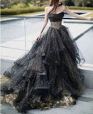 Black ball gown long prom dress, black evening dress HZ1023