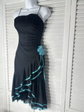 Black fashion blue floral tube top short ruffle homecoming dress prom dress evening dress birthday party dress HZ1023