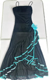 Black fashion blue floral tube top short ruffle homecoming dress prom dress evening dress birthday party dress HZ1023